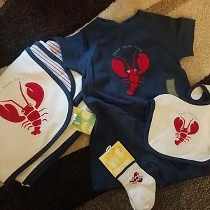 0-3 Month Lobster SS Romper, Blanket, Sock & Bib